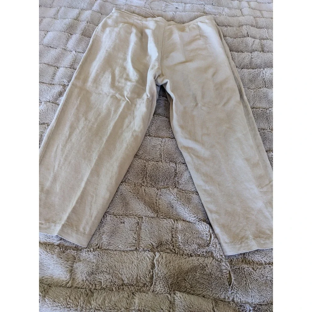 Talbots Petites Irish Linen Blend Pants Tan Khaki Lace Up Wide Leg Size 16P